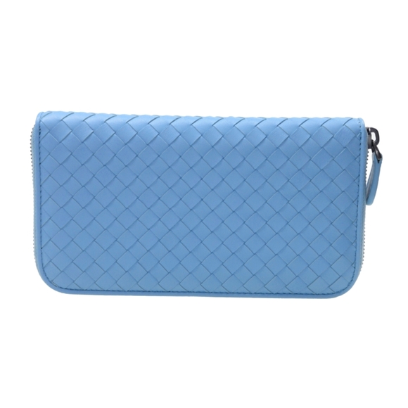 Bottega Veneta Handbags - Bottega Veneta Intrecciato Blue Round Zipper Long Wallet